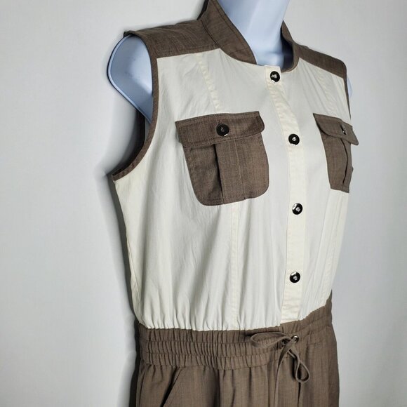 St. John Womens Safari Dress Size 4 Drawstring Sleeveless Pockets Classy Neutral - Picture 2 of 15